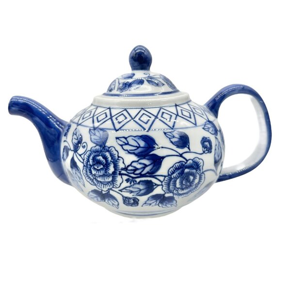 Bella Casa By Ganz Teapot with Lid Blue White Porcelain Floral 9 x 6 inches - Picture 1 of 9